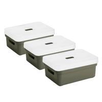 Sunware Opbergbox met transparante deksel - 3x stuks - donkergroen - 9 liter - kunststof - 35x25x12