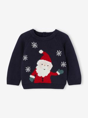 Jacquard babytrui met kerstman marineblauw