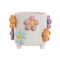 Home ESPRIT Wit Multicolour Dolomite Blommor 17 x 17 x 14,5 cm