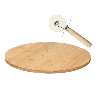 Pizza serveerplank met pizzasnijder - bamboe - D35 cm- snijplank / keukenhulp