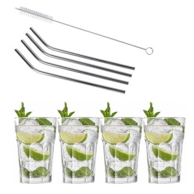 4x Cocktailglazen / Mojito glazen transparant 410 ml met RVS rietjes