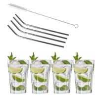 4x Cocktailglazen / Mojito glazen transparant 410 ml met RVS rietjes - thumbnail