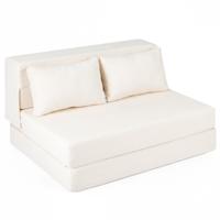 Slaapbank 3-in-1 Opvouwbare Ligstoel met Slaapfunctie Bekleed met Chenille en Gevuld met Schuim-Beige-M