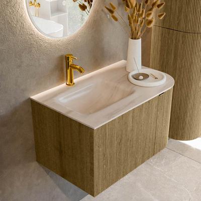 Badmeubel Mondiaz Kurve-Dlux | 75 cm | Meubelkleur Dusk | Wastafelkleur Meli | Solid surface | Wasbak linker zijde spoelbak | 1 kraangat