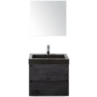 Dante Badmeubelset 60 cm - Black Oak - Wastafel Hardsteen Wit Lucca met Spiegel
