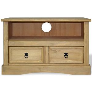 The Living Store Corona Tv-kast - 91 x 43 x 56 cm - Massief grenenhout - Bruin - Met lades en vak