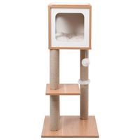 The Living Store Kattenkrabpaal - Bruin - 40 x 40 x 90 cm - Met huisje en rustplekken - thumbnail