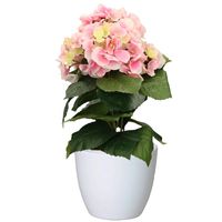 Hortensia kunstplant met bloemen lichtroze - in pot wit - 40 cm hoog