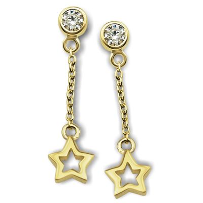 JWLS4U JE007G Oorhangers Star Open zilver goudkleurig