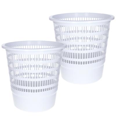 Afvalbak/vuilnisbak/kantoor prullenbak - 2x - wit - kunststof - H29 cm - 10 Liter