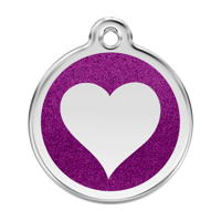 Heart Purple glitter hondenpenning large/groot dia. 3,8 cm - Reddingo