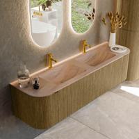 Badmeubel Mondiaz Kurve-Dlux | 170 cm | Meubelkleur Dusk | Wastafelkleur Saba | Solid surface | Wasbak beide zijden spoelbak | 2 kraangaten