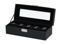 FEDEC Luxe Horlogebox - Horlogedoos - Voor 5 Horloges - Zwart - thumbnail