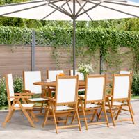 Tuinstoelen 8 st verstelbaar massief hout en stof crèmewit
