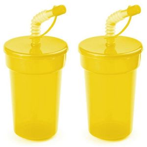 Set van 6x stuks afsluitbare plastic drinkbeker geel 400 ml met rietje voor kinderen/peuters