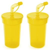 Set van 6x stuks afsluitbare plastic drinkbeker geel 400 ml met rietje voor kinderen/peuters