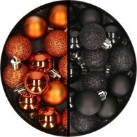 34x stuks kunststof kerstballen oranje en champagne 3 cm - thumbnail