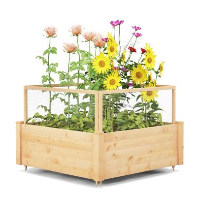 Verhoogd Bloembed met Omheining Plantenbak van Hout met 4-Zijdige Beschermomheining en 9 Plantenoppervlakken 107 x 107 x 70 cm