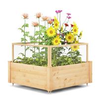 Verhoogd Bloembed met Omheining Plantenbak van Hout met 4-Zijdige Beschermomheining en 9 Plantenoppervlakken 107 x 107 x 70 cm