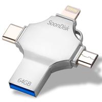 4 in 1 128GB USB 3 0 + 8 pin + Mirco USB + USB-C/type-C dual-use Flash Drive met OTG-functie