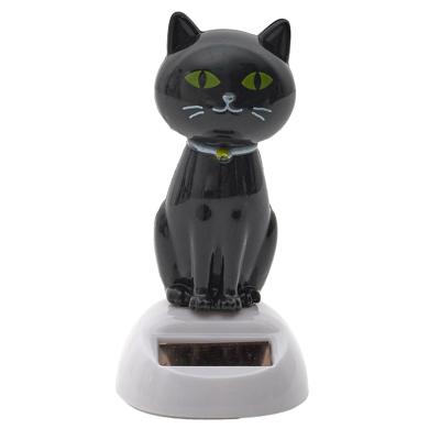 Solar bewegend figuur - Katje/poes - zwart - kunststof - 10 cm - cadeau - dieren