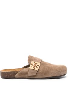 Tory Burch mules en daim à plaque logo - Marron