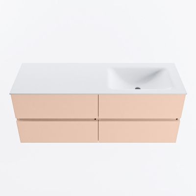 MONDIAZ VICA 130cm badmeubel onderkast Rosee 4 lades. Wastafel CLOUD rechts zonder kraangat, kleur Talc.