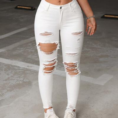 Bon&Bon Women's High Waist Skinny Jeans - Ripped Light Grey Denim White / M