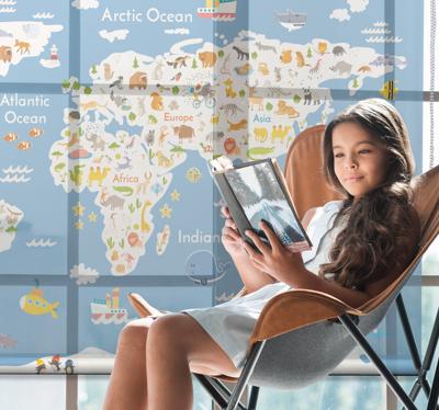 Wereldmap Witte fauna rolgordijn kinderkamer