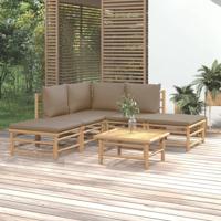 6-delige Loungeset met kussens bamboe taupe