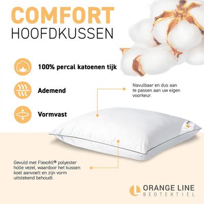 Hoofdkussen Percale Katoen Comfort 60x70 Cm Anti Allergie & Anti Huisstofmijt & Zacht & Rugslaper & Zijslaper Orange Line - Dekbed-Discounter.nl