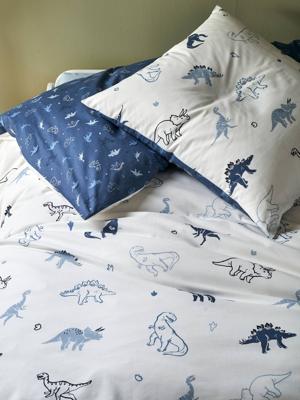 Set dekbedovertrek + kussensloop voor kinderen HELLO DINOS Basics ecru/groen