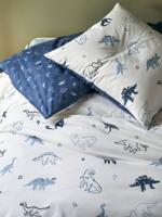 Set dekbedovertrek + kussensloop voor kinderen HELLO DINOS Basics ecru/groen