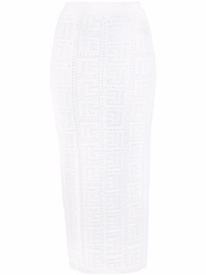 Balmain jupe à motif monogrammé perforé - Blanc