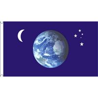 Vlag met aarde, maan en sterren afgebeeld