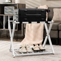 Set van Twee Compact Opvouwbaar Bagagerek Bagagehouder en Schoenenrek Metalen Bagagerek voor Slaapkamer Logeerkamer Hotel (Wit)