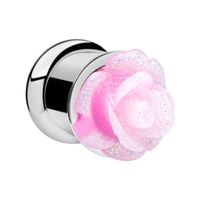 Double Flared Tunnel met bloemenaccessoire Chirurgisch staal 316L Tunnels & Plugs - thumbnail