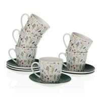 Set van Kopje met Schotel Versa Sansa Porselein 9 x 14 x 14 cm 10,5 x 8 x 6 cm 14 x 14 x 2 cm Blommor Thee (12 Onderdelen)