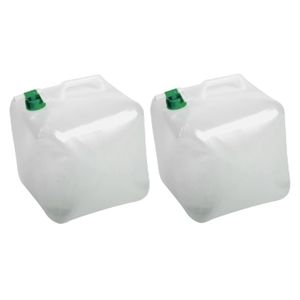 2x stuks kunststof watercontainers/jerrycans opvouwbaar voor drinkwater 15 liter 25 x 25 x 25 cm