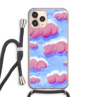 Roze wolken met vogels: iPhone 11 Pro Max Transparant Hoesje met koord