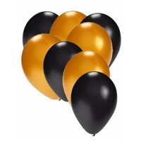 50x ballonnen - 27 cm - zwart /goud versiering - thumbnail