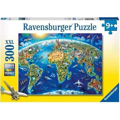 Puzzel 300 p XXL - Kaart met de monumenten van de wereld