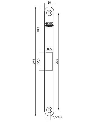 Nemef P 1759/02 Sluitplaat | staal verzinkt 20x235mm afgerond | DR 1+2+3+4 - 9175990020