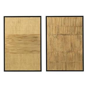 J-Line - J-Line Schilderij Strepen Hout Canvas Zwart Goud (2-delig) -