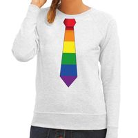 Gay pride regenboog stropdas sweater grijs voor dames - thumbnail