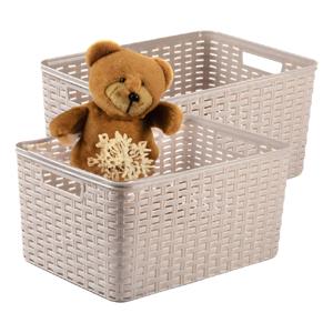 Opbergmand - 2x - Kastmand - rotan kunststof - taupe - 18 Liter - 29 x 39 x 20 cm