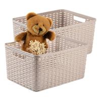 Opbergmand - 2x - Kastmand - rotan kunststof - taupe - 18 Liter - 29 x 39 x 20 cm