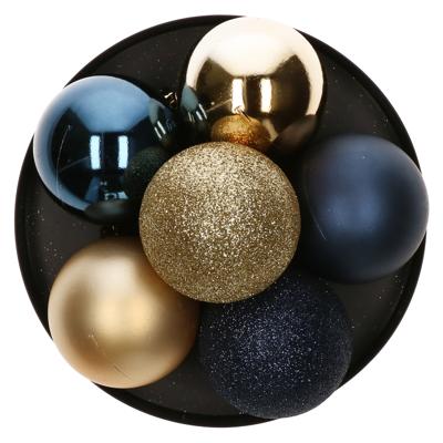 Atmosphera Kerstballen - 8x st - kunststof - blauw-champagne - 7 cm - kerstversiering