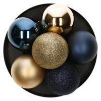 Atmosphera Kerstballen - 8x st - kunststof - blauw-champagne - 7 cm - kerstversiering