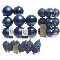 Kerstversiering kunststof kerstballen donkerblauw 6-8-10 cm pakket van 50x stuks - Kerstbal